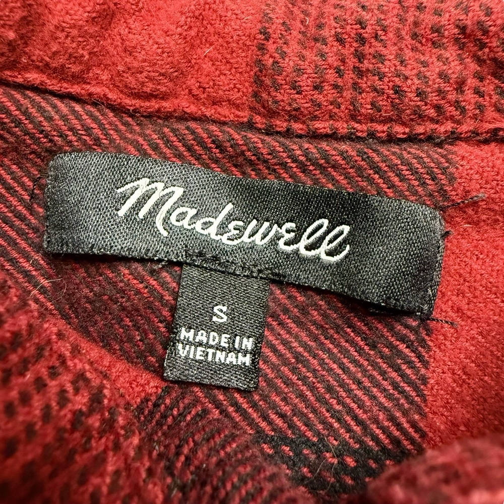 Madewell Women's Flannel Shirt Small Plaid Red Black w/ Button Sides - Picture 2 of 5